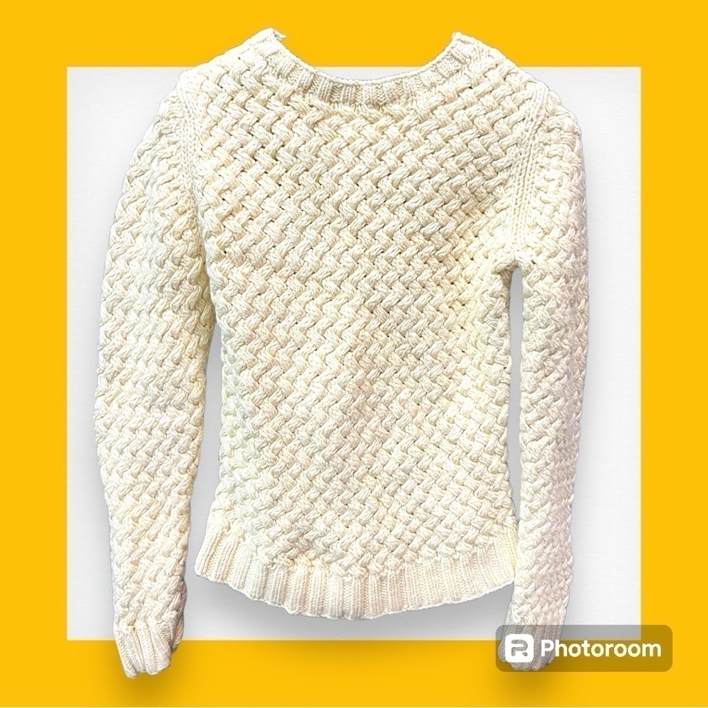 Express Yellow Basket Weave Crew Neck Sweater Small